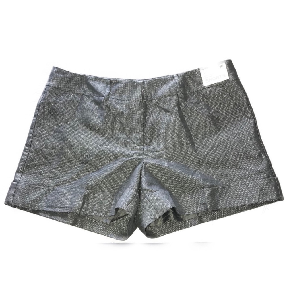 NWT New York & Company Gramercy Gray Silver Glitter Summer Shorts 16*